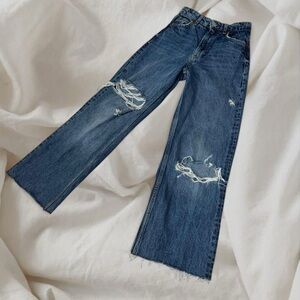ZARA TRF MID-RISE RIPPED WIDE LEG JEANS size 0/25